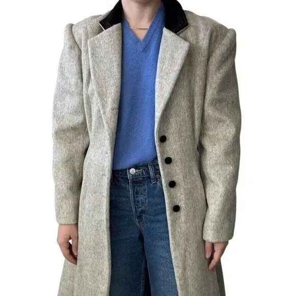 Vintage Womens Cullinane Gray Wool Bow Waist Velvet Collar Trench Coat Jacket S - Picture 12 of 14